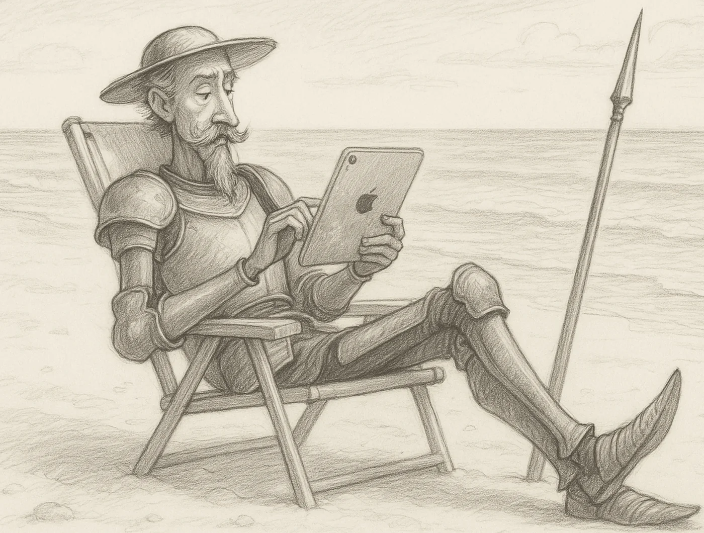 Don Quijote leyendo, ilustración del Club Quijote, club de lectura de español avanzado